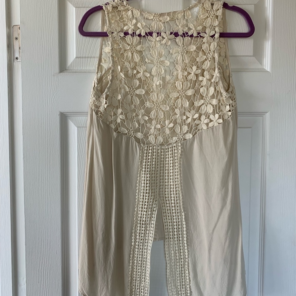 Lovestitch boho crochet lace tank top Stitch Fix Ivory Open Back M